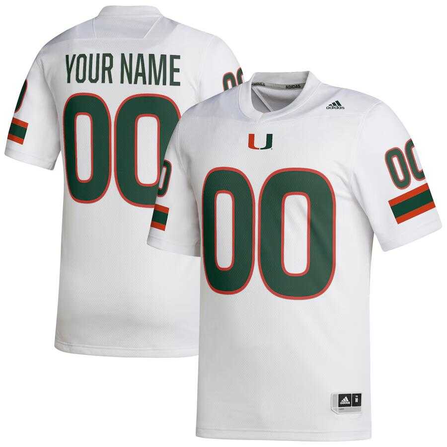 Mens Miami Hurricanes Customized White Stitched Football Jersey